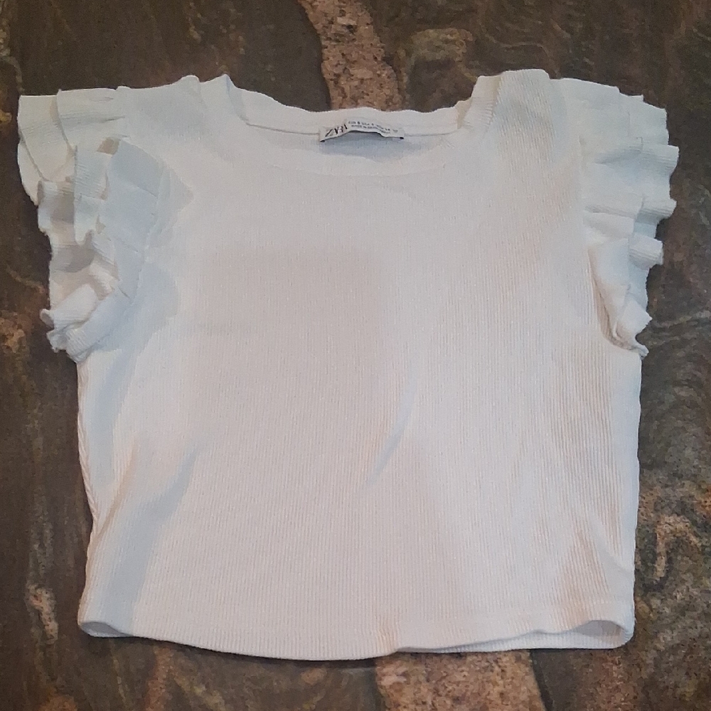 Zara White Ruffle Sleeve Crop Top